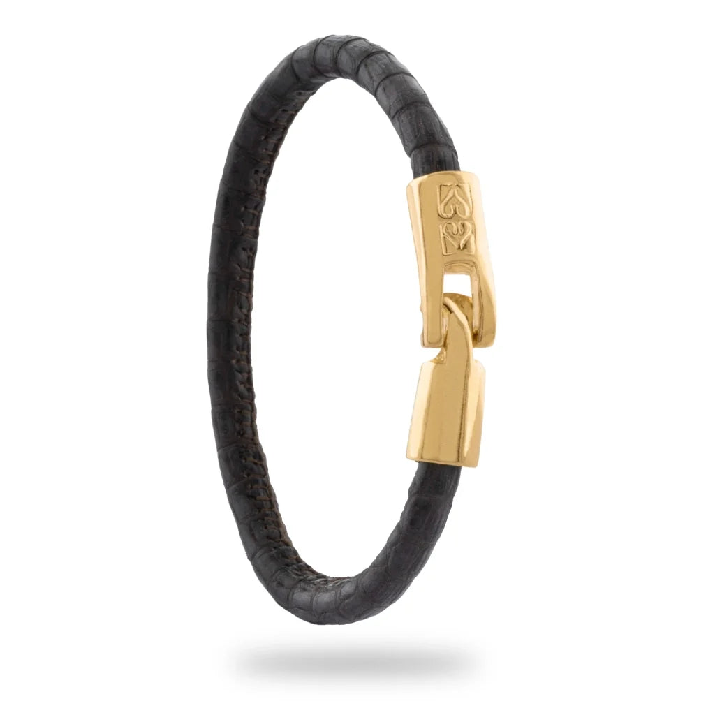 Pulsera para hombre y mujer de piel natural de serpiente o lagarto, con broche en baño de oro de 22K - Joyería y bisutería fina