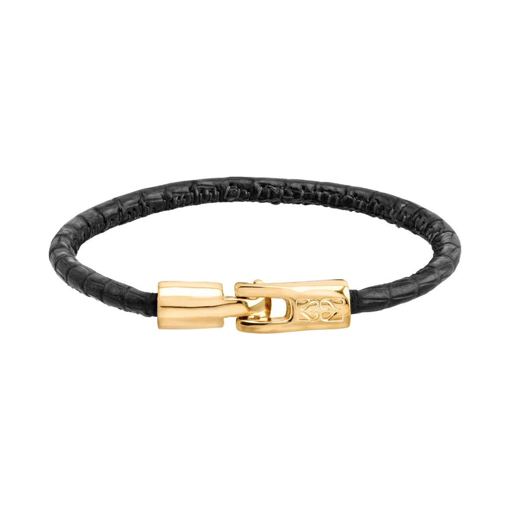 Pulsera para hombre y mujer de piel natural de serpiente o lagarto, con broche en baño de oro de 22K - Joyería y bisutería fina