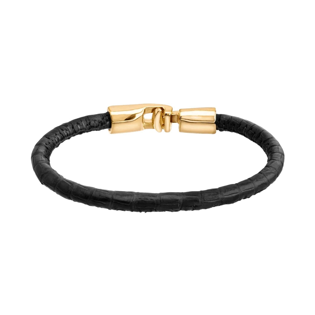 Pulsera para hombre y mujer de piel natural de serpiente o lagarto, con broche en baño de oro de 22K - Joyería y bisutería fina