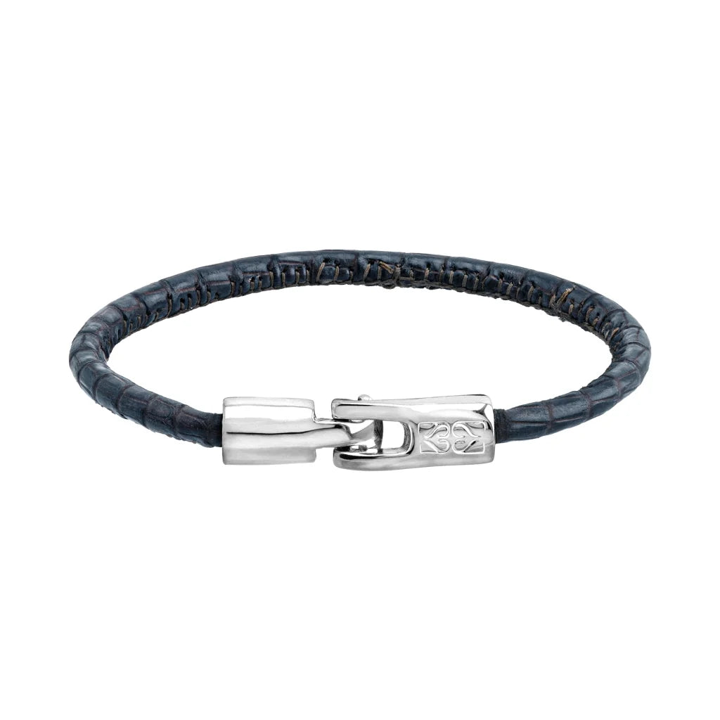 Pulsera para hombre y mujer de piel natural de serpiente o lagarto, con broche en baño de rodio - Joyería y bisutería fina