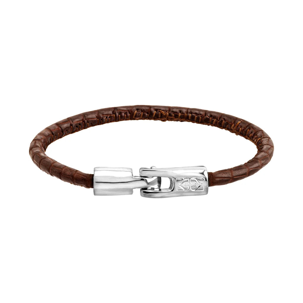 Pulsera para hombre y mujer de piel natural de serpiente o lagarto, con broche en baño de rodio - Joyería y bisutería fina