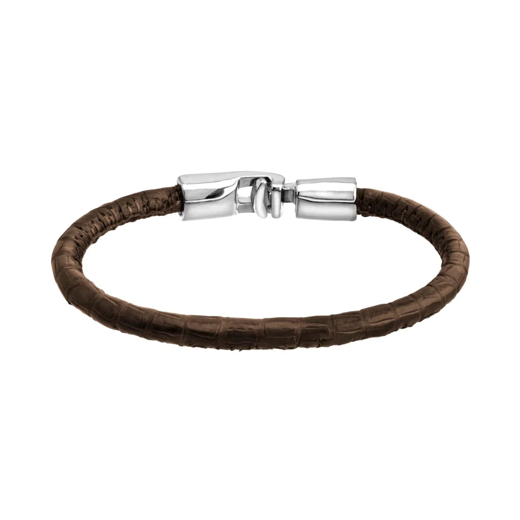 Pulsera para hombre y mujer de piel natural de serpiente o lagarto, con broche en baño de rodio - Joyería y bisutería fina