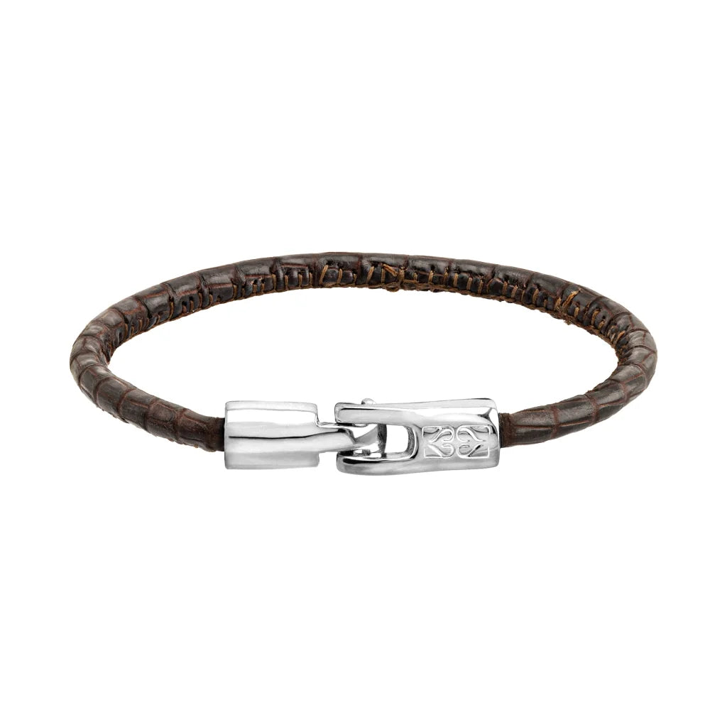 Pulsera para hombre y mujer de piel natural de serpiente o lagarto, con broche en baño de rodio - Joyería y bisutería fina