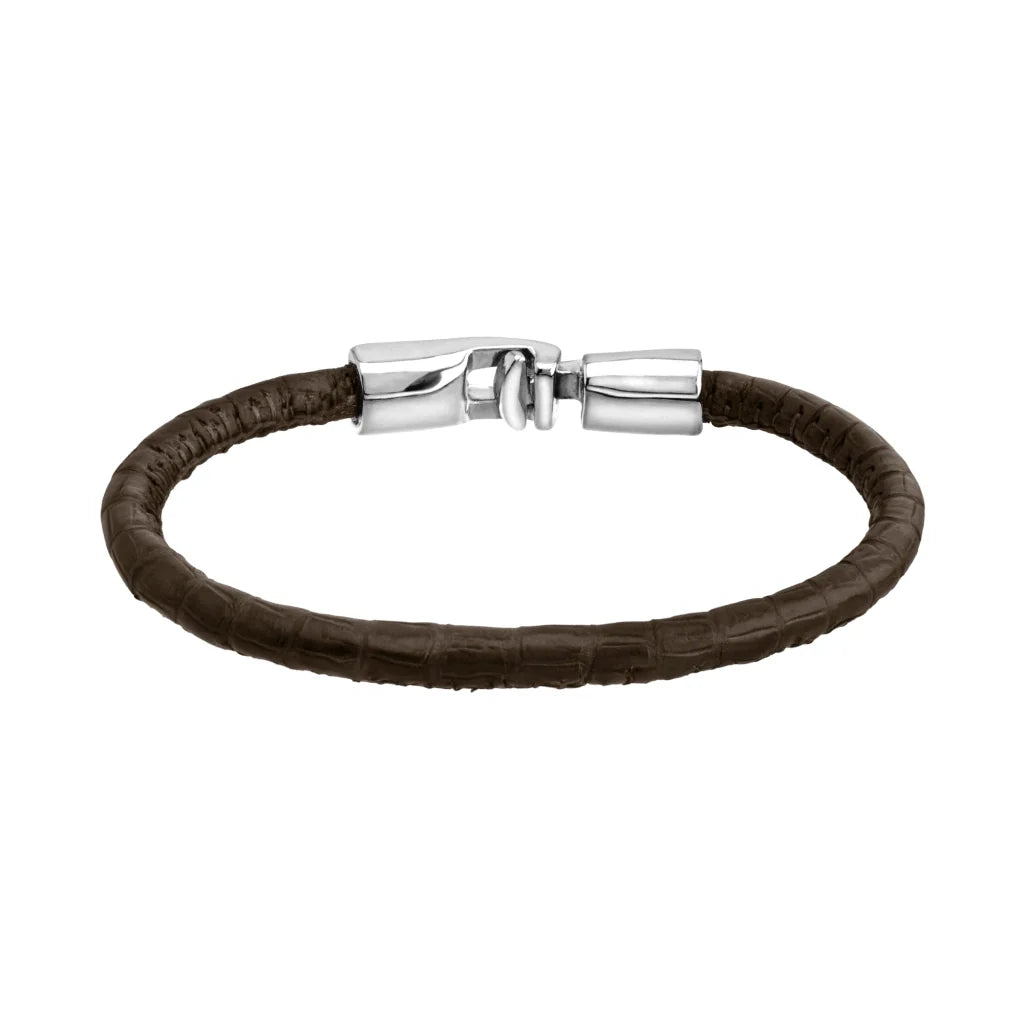 Pulsera para hombre y mujer de piel natural de serpiente o lagarto, con broche en baño de rodio - Joyería y bisutería fina