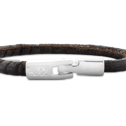 Pulsera para hombre y mujer de piel natural de serpiente o lagarto, con broche en baño de rodio - Joyería y bisutería fina