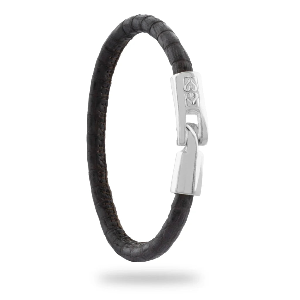 Pulsera para hombre y mujer de piel natural de serpiente o lagarto, con broche en baño de rodio - Joyería y bisutería fina