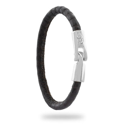Pulsera para hombre y mujer de piel natural de serpiente o lagarto, con broche en baño de rodio - Joyería y bisutería fina