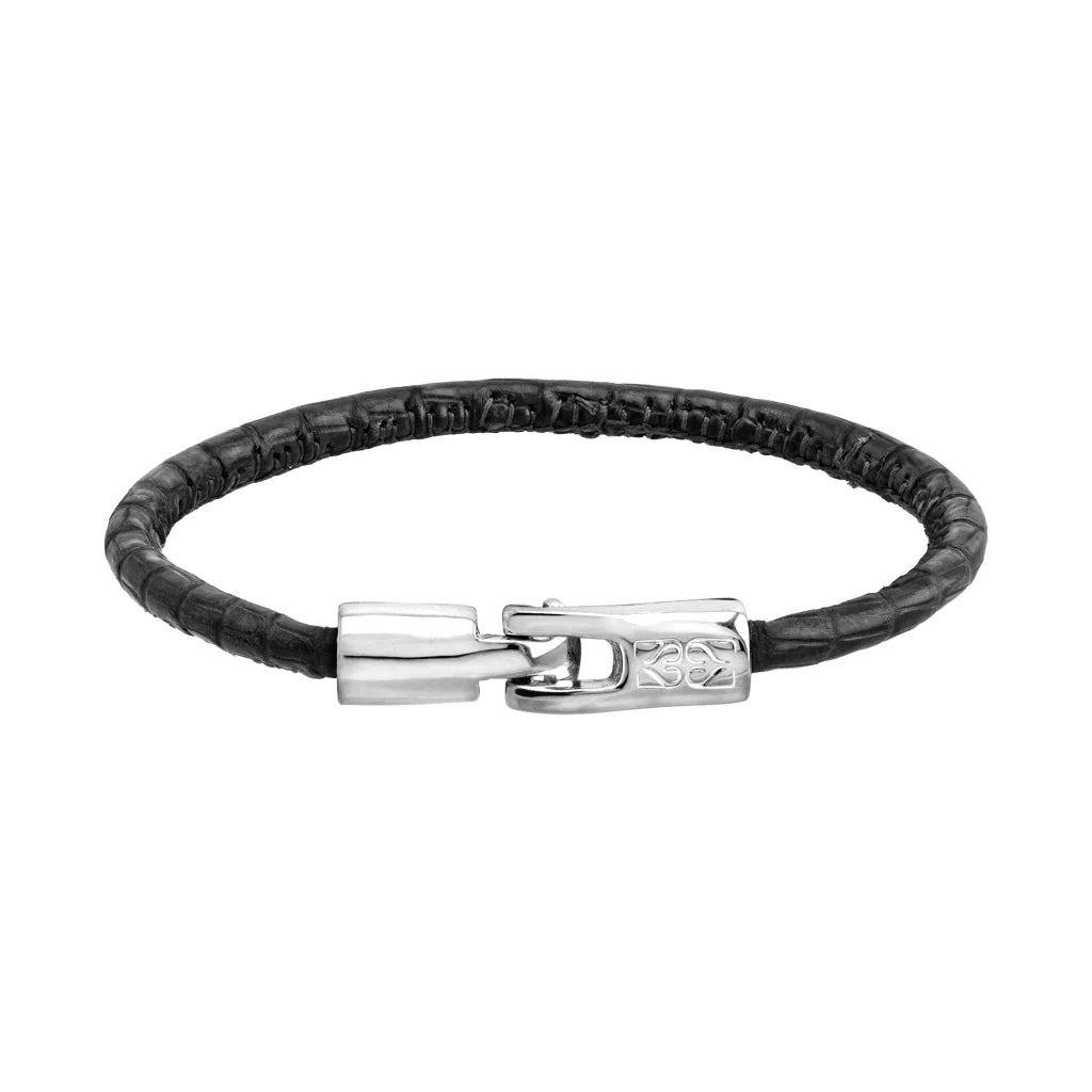 Pulsera para hombre y mujer de piel natural de serpiente o lagarto, con broche en baño de rodio - Joyería y bisutería fina