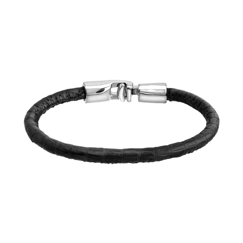 Pulsera para hombre y mujer de piel natural de serpiente o lagarto, con broche en baño de rodio - Joyería y bisutería fina