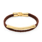 Pulsera de piel natural de borrego trenzada, con broche y detalle tubular en baño de oro de 22K - Joyería y bisutería fina