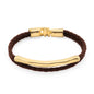 Pulsera de piel natural de borrego trenzada, con broche y detalle tubular en baño de oro de 22K - Joyería y bisutería fina