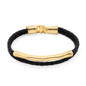 Pulsera de piel natural de borrego trenzada, con broche y detalle tubular en baño de oro de 22K - Joyería y bisutería fina