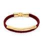 Pulsera de piel natural de borrego trenzada, con broche y detalle tubular en baño de oro de 22K - Joyería y bisutería fina