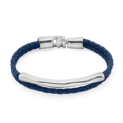 Pulsera de piel natural de borrego trenzada, con broche y detalle tubular en baño de rodio - Joyería y bisutería fina