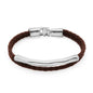 Pulsera de piel natural de borrego trenzada, con broche y detalle tubular en baño de rodio - Joyería y bisutería fina
