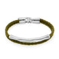 Pulsera de piel natural de borrego trenzada, con broche y detalle tubular en baño de rodio - Joyería y bisutería fina