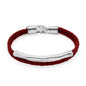 Pulsera de piel natural de borrego trenzada, con broche y detalle tubular en baño de rodio - Joyería y bisutería fina