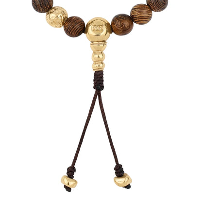 Pulsera con cuentas de madera de ébano de Nepal 8mm, Cuentas volcánicas y broche ajustable en baño de oro de 22K - Joyería y bisutería fina