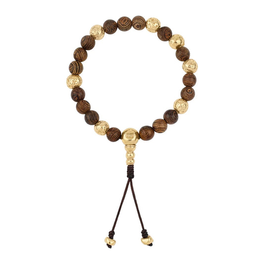 Pulsera con cuentas de madera de ébano de Nepal 8mm, Cuentas volcánicas y broche ajustable en baño de oro de 22K - Joyería y bisutería fina
