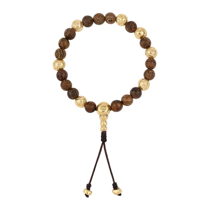 Pulsera con cuentas de madera de ébano de Nepal 8mm, Cuentas volcánicas y broche ajustable en baño de oro de 22K - Joyería y bisutería fina