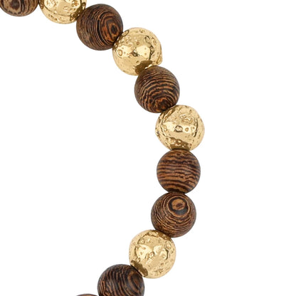 Pulsera con cuentas de madera de ébano de Nepal 8mm, Cuentas volcánicas y broche ajustable en baño de oro de 22K - Joyería y bisutería fina