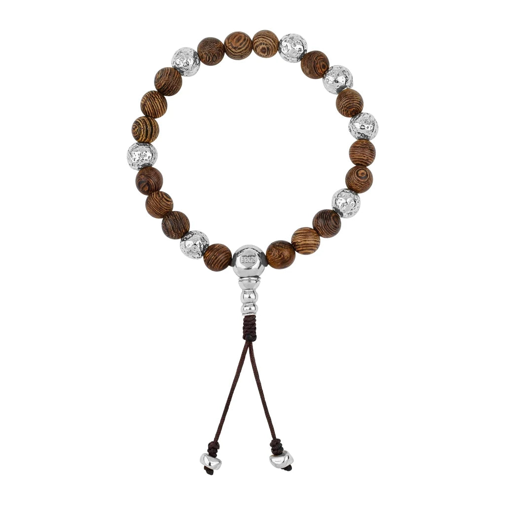 Pulsera con cuentas de madera de ébano de Nepal 8mm, Cuentas volcánicas y broche ajustable en baño de plata .925 - Joyería y bisutería fina