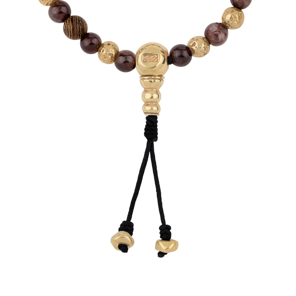 Pulsera con cuentas de madera de ébano de Nepal 8mm, piedra 6mm, con broche ajustable y cuentas volcánicas en baño de oro de 22K - Joyería y bisutería fina