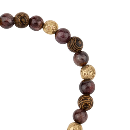 Pulsera con cuentas de madera de ébano de Nepal 8mm, piedra 6mm, con broche ajustable y cuentas volcánicas en baño de oro de 22K - Joyería y bisutería fina