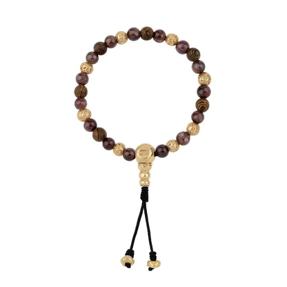 Pulsera con cuentas de madera de ébano de Nepal 8mm, piedra 6mm, con broche ajustable y cuentas volcánicas en baño de oro de 22K - Joyería y bisutería fina