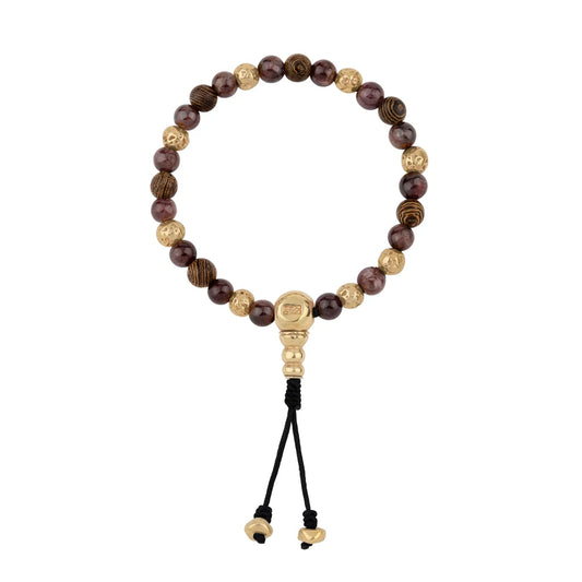 Pulsera con cuentas de madera de ébano de Nepal 8mm, piedra 6mm, con broche ajustable y cuentas volcánicas en baño de oro de 22K - Joyería y bisutería fina