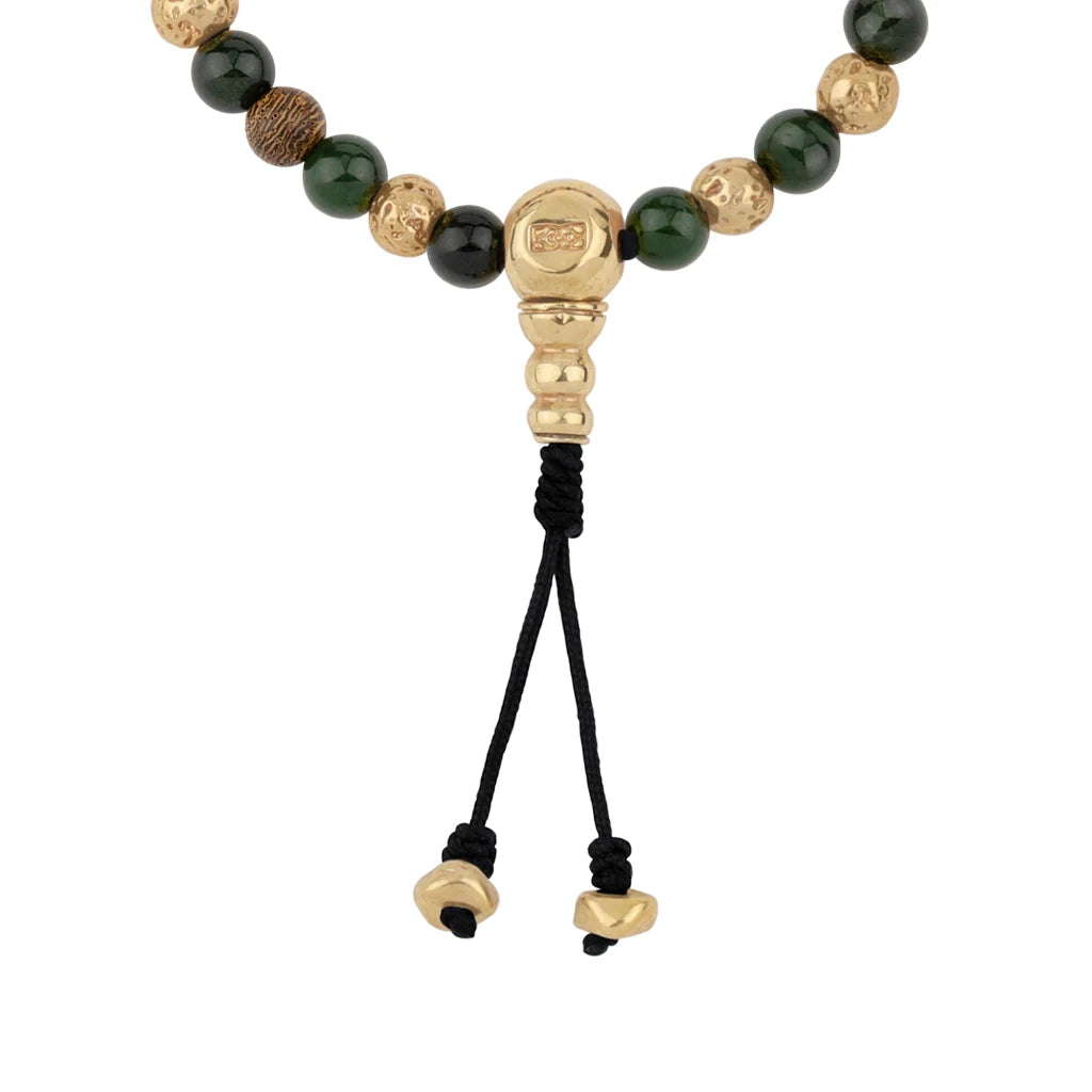 Pulsera con cuentas de madera de ébano de Nepal 8mm, piedra 6mm, con broche ajustable y cuentas volcánicas en baño de oro de 22K - Joyería y bisutería fina