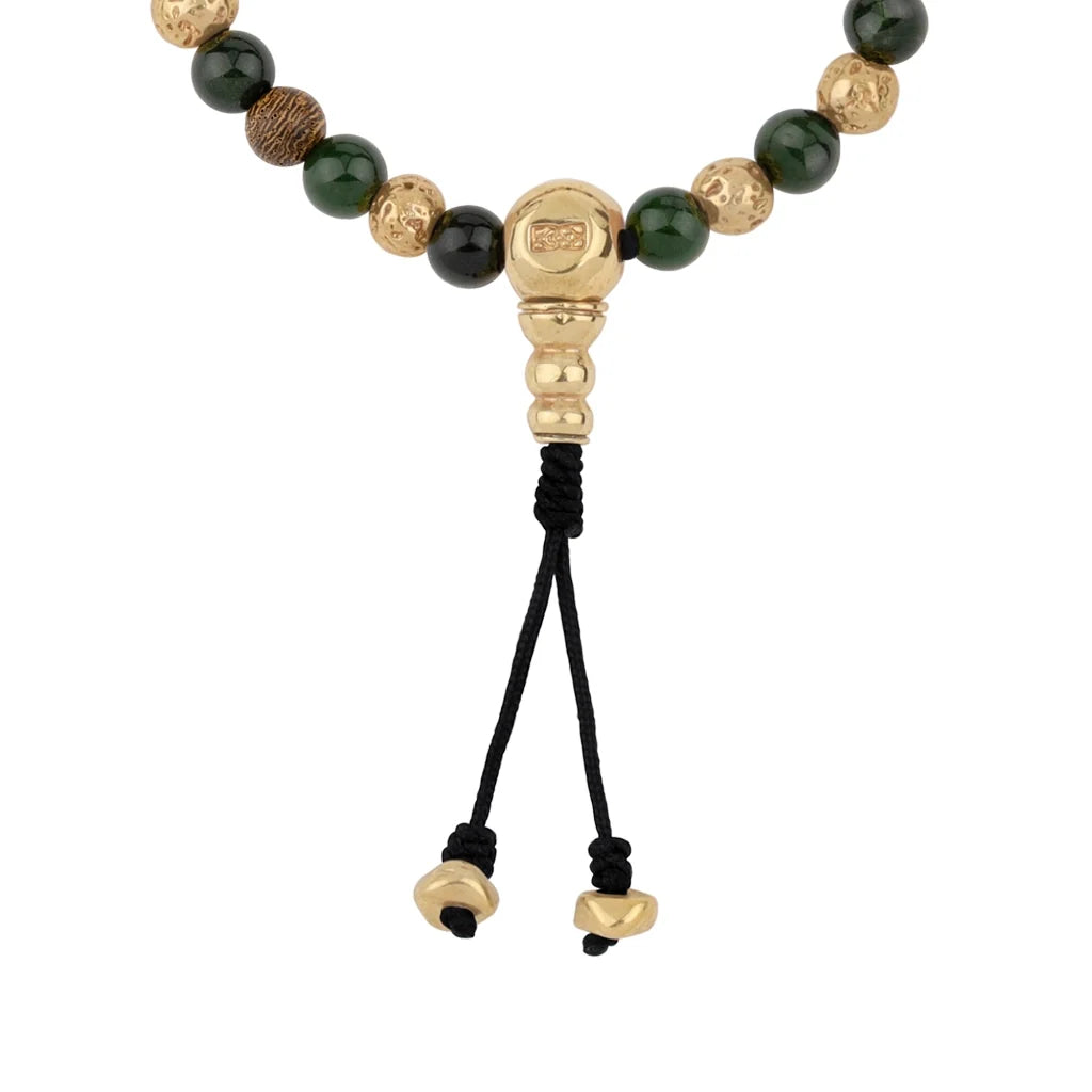 Pulsera con cuentas de madera de ébano de Nepal 8mm, piedra 6mm, con broche ajustable y cuentas volcánicas en baño de oro de 22K - Joyería y bisutería fina