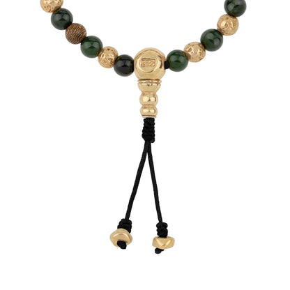 Pulsera con cuentas de madera de ébano de Nepal 8mm, piedra 6mm, con broche ajustable y cuentas volcánicas en baño de oro de 22K - Joyería y bisutería fina