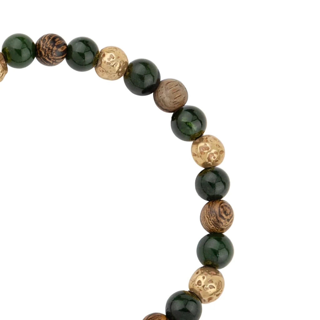 Pulsera con cuentas de madera de ébano de Nepal 8mm, piedra 6mm, con broche ajustable y cuentas volcánicas en baño de oro de 22K - Joyería y bisutería fina