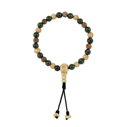 Pulsera con cuentas de madera de ébano de Nepal 8mm, piedra 6mm, con broche ajustable y cuentas volcánicas en baño de oro de 22K - Joyería y bisutería fina