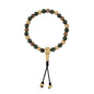 Pulsera con cuentas de madera de ébano de Nepal 8mm, piedra 6mm, con broche ajustable y cuentas volcánicas en baño de oro de 22K - Joyería y bisutería fina