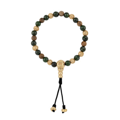 Pulsera con cuentas de madera de ébano de Nepal 8mm, piedra 6mm, con broche ajustable y cuentas volcánicas en baño de oro de 22K - Joyería y bisutería fina