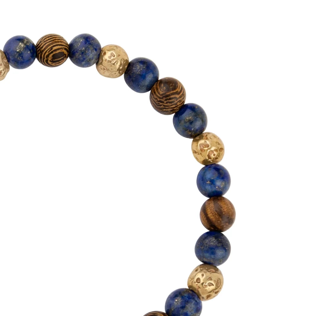 Pulsera con cuentas de madera de ébano de Nepal 8mm, piedra 6mm, con broche ajustable y cuentas volcánicas en baño de oro de 22K - Joyería y bisutería fina