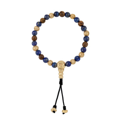 Pulsera con cuentas de madera de ébano de Nepal 8mm, piedra 6mm, con broche ajustable y cuentas volcánicas en baño de oro de 22K - Joyería y bisutería fina