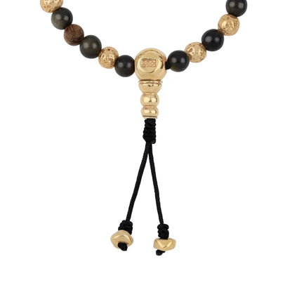 Pulsera con cuentas de madera de ébano de Nepal 8mm, piedra 6mm, con broche ajustable y cuentas volcánicas en baño de oro de 22K - Joyería y bisutería fina