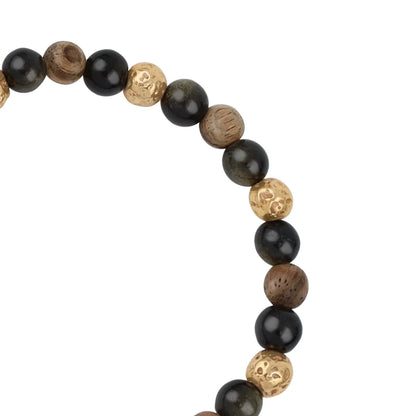 Pulsera con cuentas de madera de ébano de Nepal 8mm, piedra 6mm, con broche ajustable y cuentas volcánicas en baño de oro de 22K - Joyería y bisutería fina