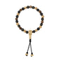 Pulsera con cuentas de madera de ébano de Nepal 8mm, piedra 6mm, con broche ajustable y cuentas volcánicas en baño de oro de 22K - Joyería y bisutería fina