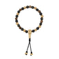 Pulsera con cuentas de madera de ébano de Nepal 8mm, piedra 6mm, con broche ajustable y cuentas volcánicas en baño de oro de 22K - Joyería y bisutería fina