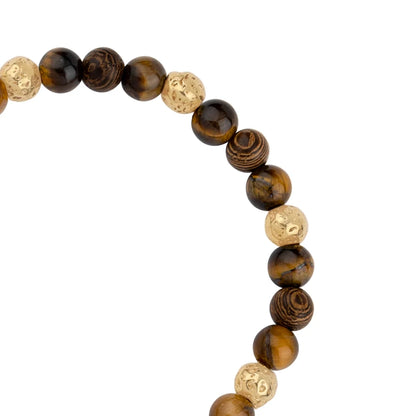 Pulsera con cuentas de madera de ébano de Nepal 8mm, piedra 6mm, con broche ajustable y cuentas volcánicas en baño de oro de 22K - Joyería y bisutería fina