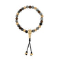 Pulsera con cuentas de madera de ébano de Nepal 8mm, piedra 6mm, con broche ajustable y cuentas volcánicas en baño de oro de 22K - Joyería y bisutería fina