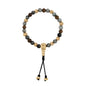 Pulsera con cuentas de madera de ébano de Nepal 8mm, piedra 6mm, con broche ajustable y cuentas volcánicas en baño de oro de 22K - Joyería y bisutería fina