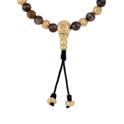 Pulsera con cuentas de madera de ébano de Nepal 8mm, piedra 6mm, con broche ajustable y cuentas volcánicas en baño de oro de 22K - Joyería y bisutería fina