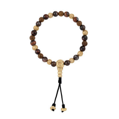 Pulsera con cuentas de madera de ébano de Nepal 8mm, piedra 6mm, con broche ajustable y cuentas volcánicas en baño de oro de 22K - Joyería y bisutería fina
