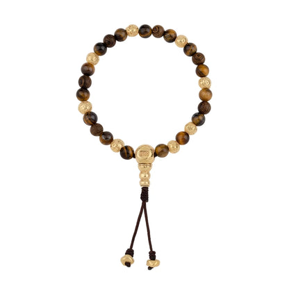 Pulsera con cuentas de madera de ébano de Nepal 8mm, piedra 6mm, con broche ajustable y cuentas volcánicas en baño de oro de 22K - Joyería y bisutería fina