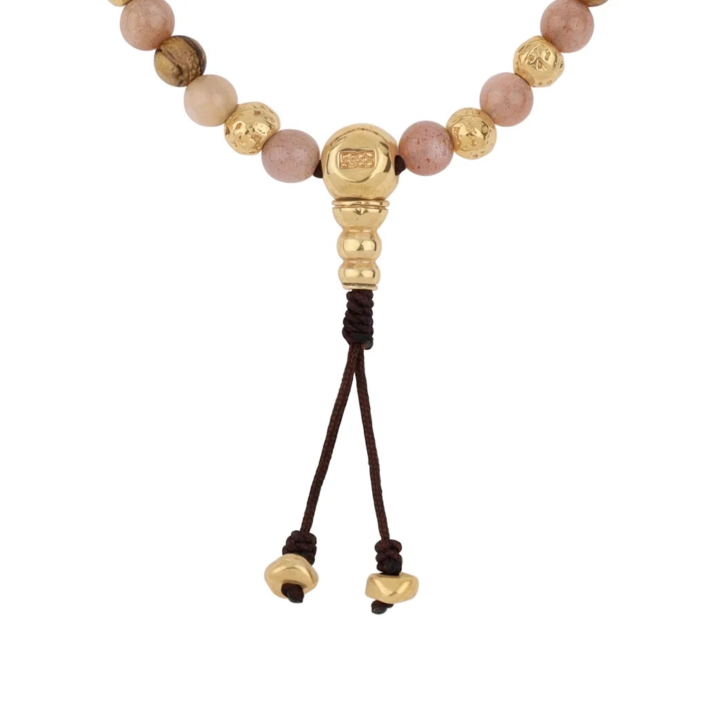 Pulsera con cuentas de madera de ébano de Nepal 8mm, piedra 6mm, con broche ajustable y cuentas volcánicas en baño de oro de 22K - Joyería y bisutería fina